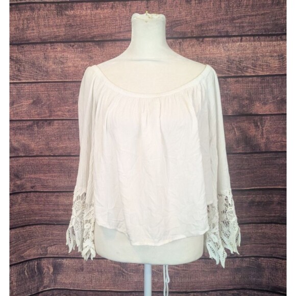 Ambiance Off The Shoulder Crop Top Crochet Cuff Sleeve Size Medium Fairy Whimsy - Picture 1 of 9